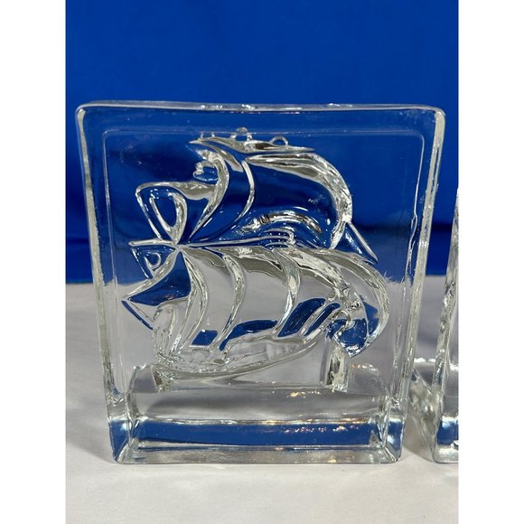 VTG Crystal Clipper Sailing Ship Schooner Bookends New Martinsville 3D Maritime - Picture 10 of 14